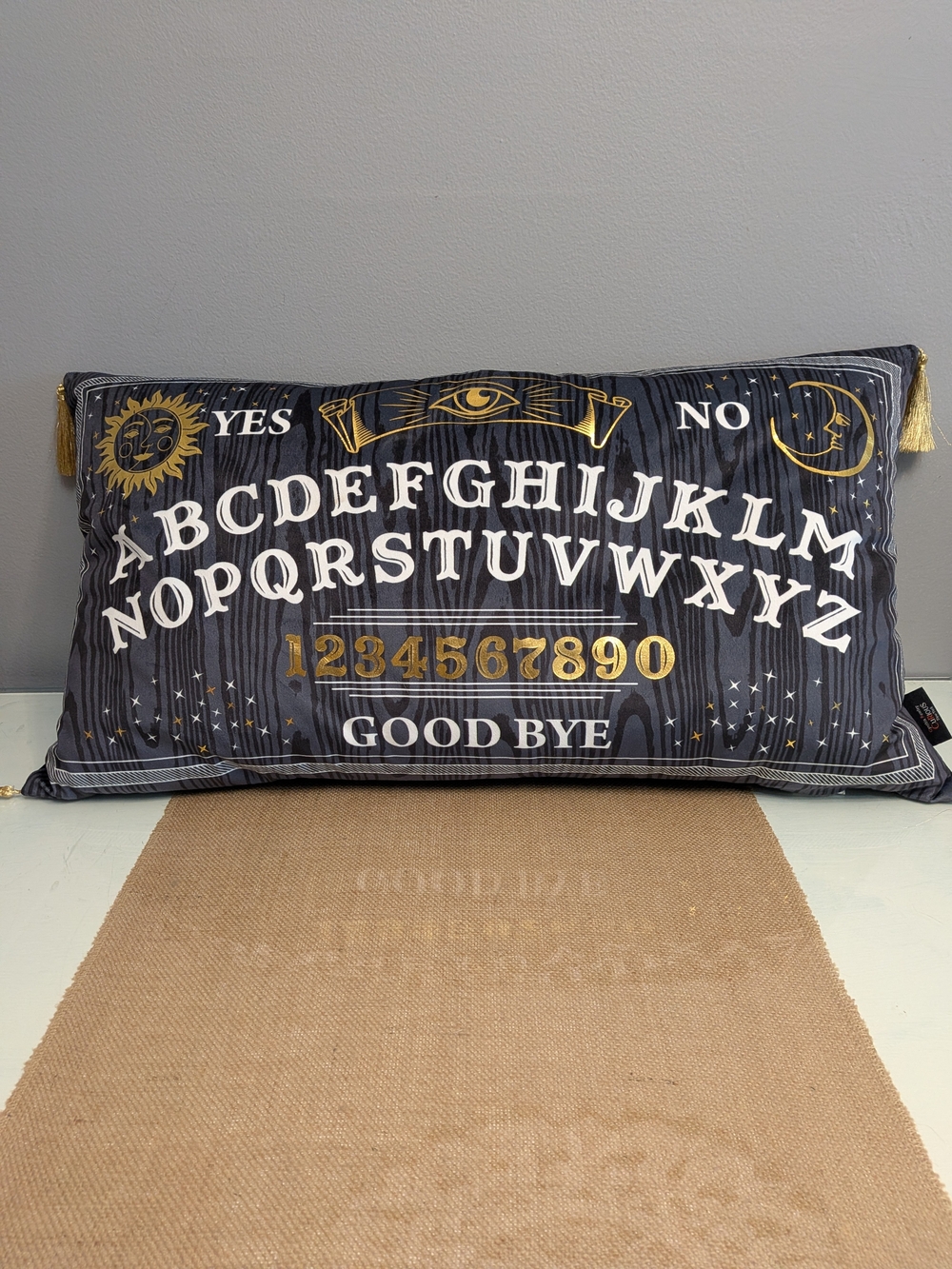 Ouija Board Decorative Pillow in Black and Gold - 28"X16" In Excellent Condition